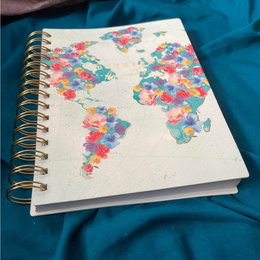 Adventure Awaits Floral World Map Spiral Notebook